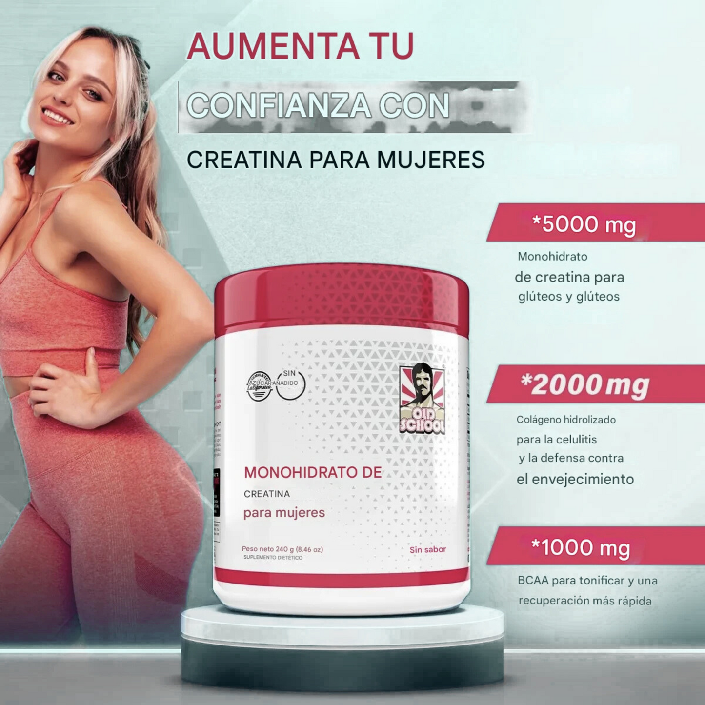 Old School Monohidrato de Creatina para Mujeres - 240 g Polvo